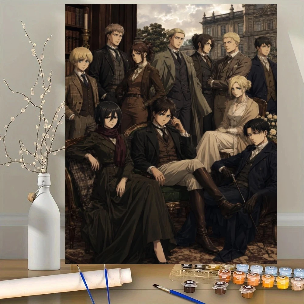 Acrylic Paint By Numbers Attack on Titan Art Oil Painting Package Art Picture For Bedroom Wall Adults Hand Painted Unique Gif