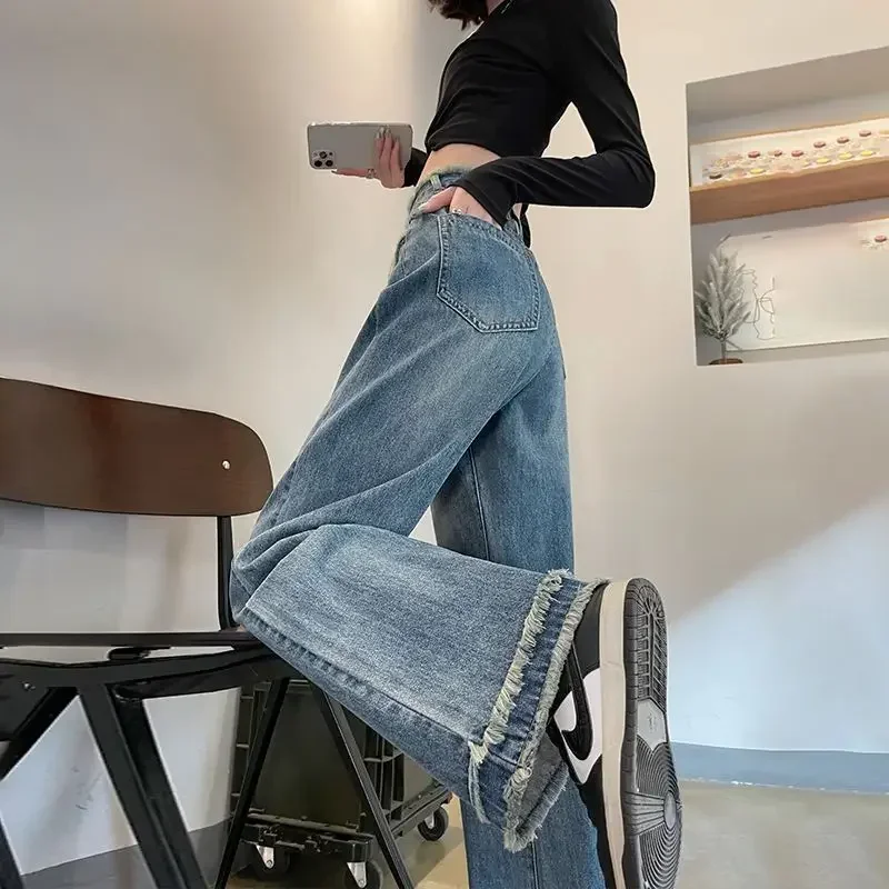 

High waist wide leg jeans women loose and thin spring new drape floor straight pants