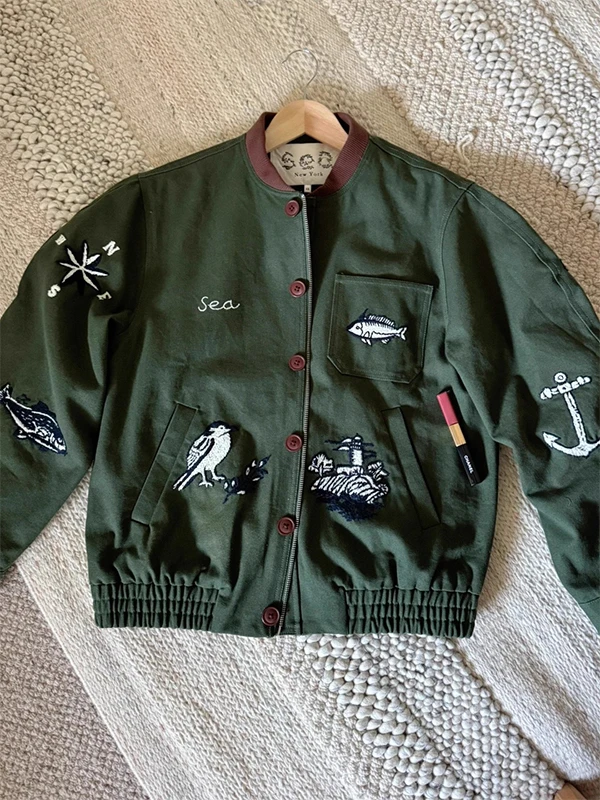 

Куртка-жакет из вельвета с вышивкой, большой размер, 300 Pou, с воротником, из чистого хлопка, для мужчин и женщин, осенне-зимняя, в американском ретро-стиле, рабочая одежда