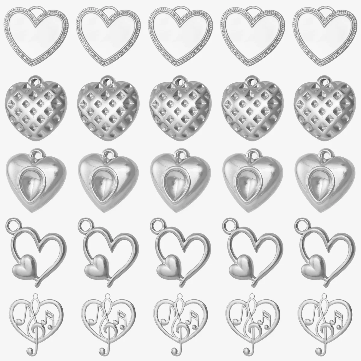 7pcs New Sense Of Design Stainless Steel Silver Color Pendant Multi-Specification Heart Musical Note Gloss No Fading Pendants