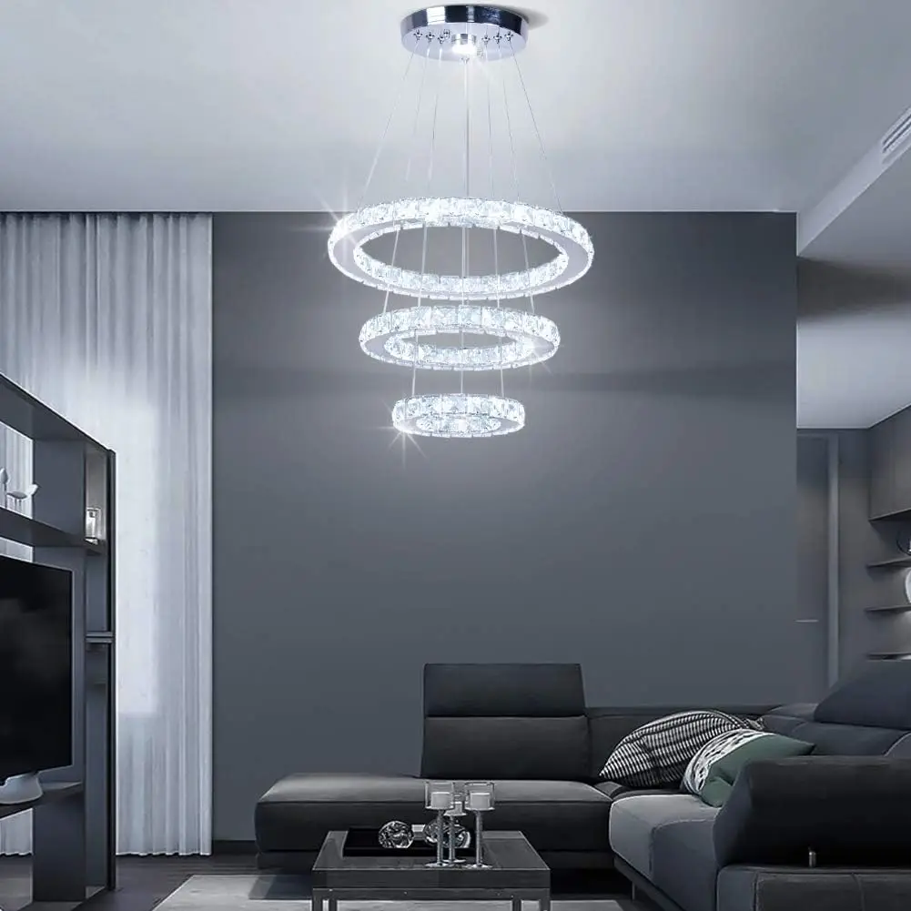 LED Chandeliers Modern Ceiling Light Fixture 3 Rings Adjustable Stainless Steel Pendant Light Chandelier for Bedrooms Living Roo