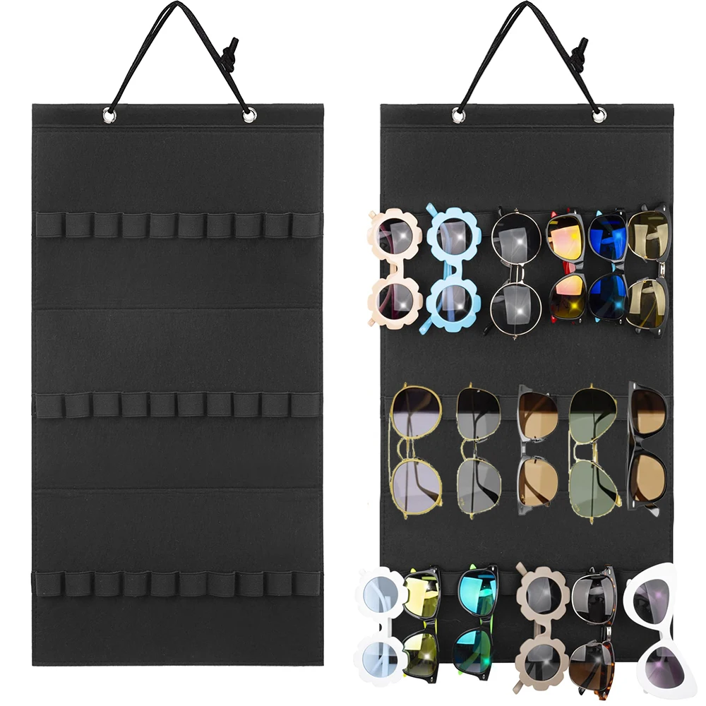 Sunglasses Hanging Organizer Rack 30 Elastic Band Slots Multi-functional Hair Bands Storage Display Felt Glasses Stand Holder