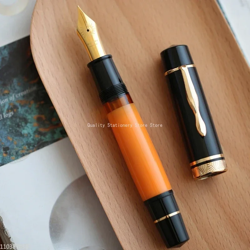 Imagem -03 - Mahohn 139 Resina All Brass Piston Fountain Pen Caneta de Tinta Lisa Acrílico n ° Faca Longa ef f m Nib Students Writing Gift Novo