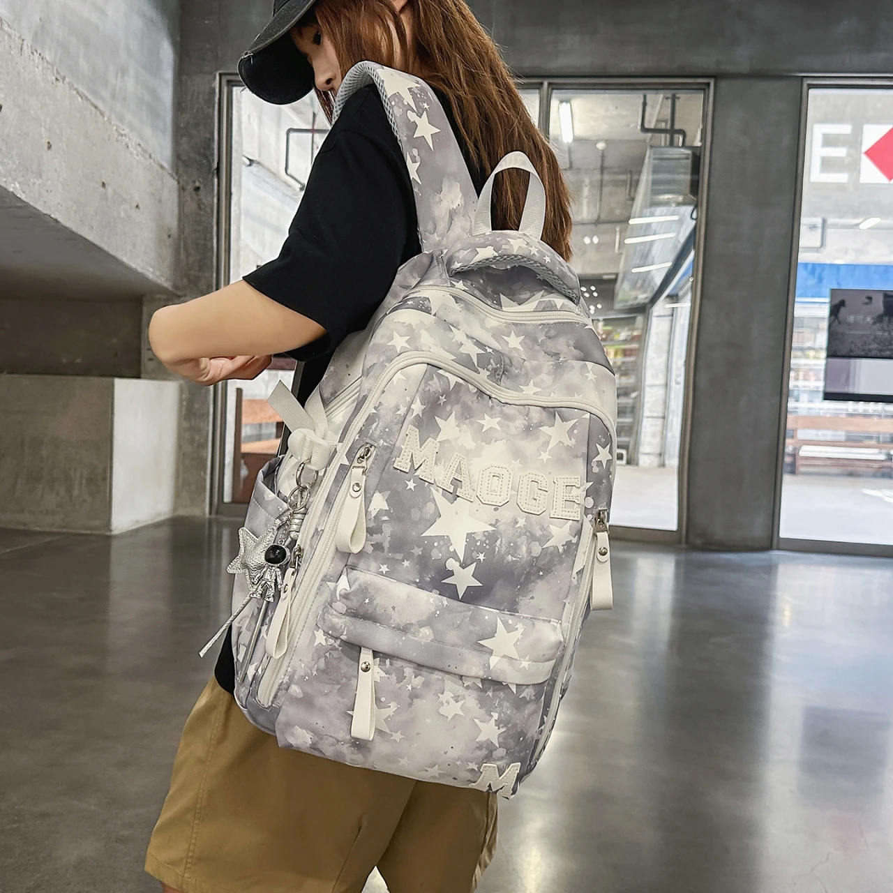 LEFTSIDE 2026 Tie‑Dye Star Print Nylon Backpack Women Large Capacity Teen Boys Girls Student School Book Bags Female Daypack