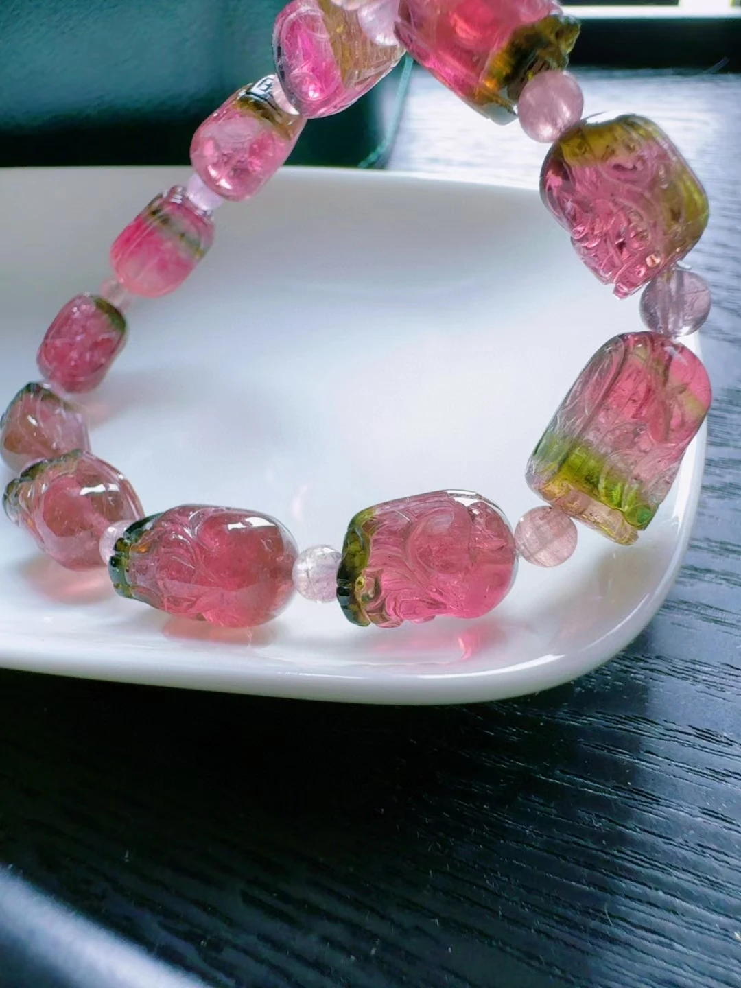 Natural Red Tourmaline Clear Pi Xiu Beads Bracelet 13.7/8.9/8.7mm Pink Green Watermelon Tourmaline For Women Men AAAAAAA