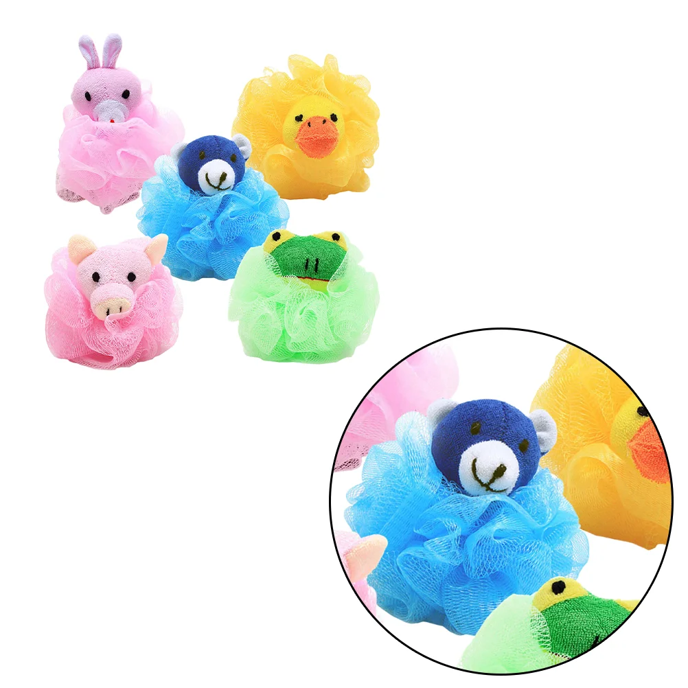 

4 Pcs Bath Scrubber for Body Accessories Ball Puff Sponge Cartoon Flower Toddler