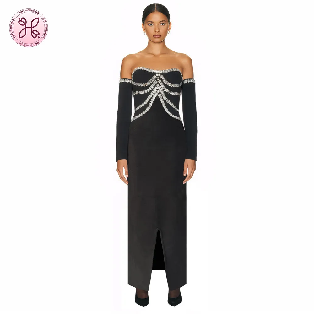 

Luxury Beaded Bandage Gown - One Shoulder High Slit Evening Dress (Women's Sparkling Party & Prom Wear)