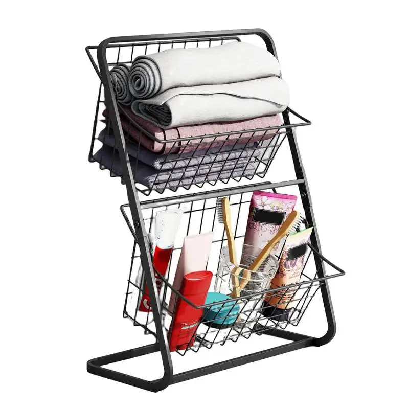 Multifunctional Nordic Iron Art Fruit Storage Rack With Two Detachable Basket For Bathroom, Wash, Makeup, Storage and Organizer