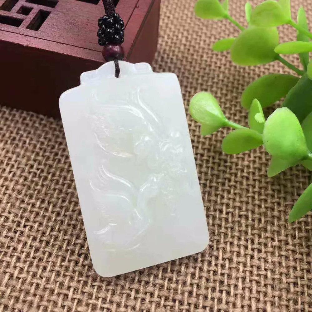 Hotan White Jade Dragon and Phoenix Pendant Exquisite Jewelry P0038