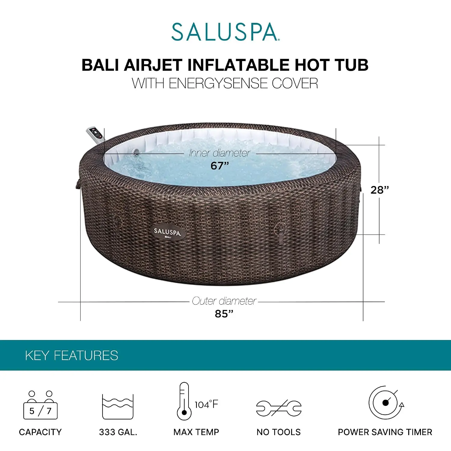 Bali Energy-Efficient AirJet 5-7 Person Inflatable Hot Tub | Smart Portable Outdoor Spa, Space-Saving, Custom