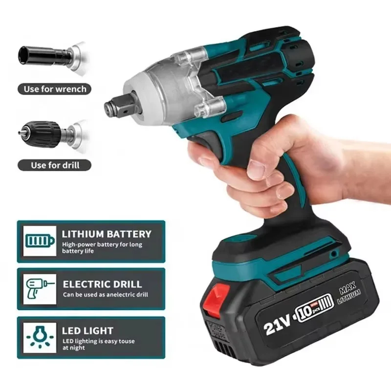 Wrench 1/2inch Power Tools 2 In 1 Brushless Cordless Wrench Led Light Adapt To Battery 21v Brushless Impact