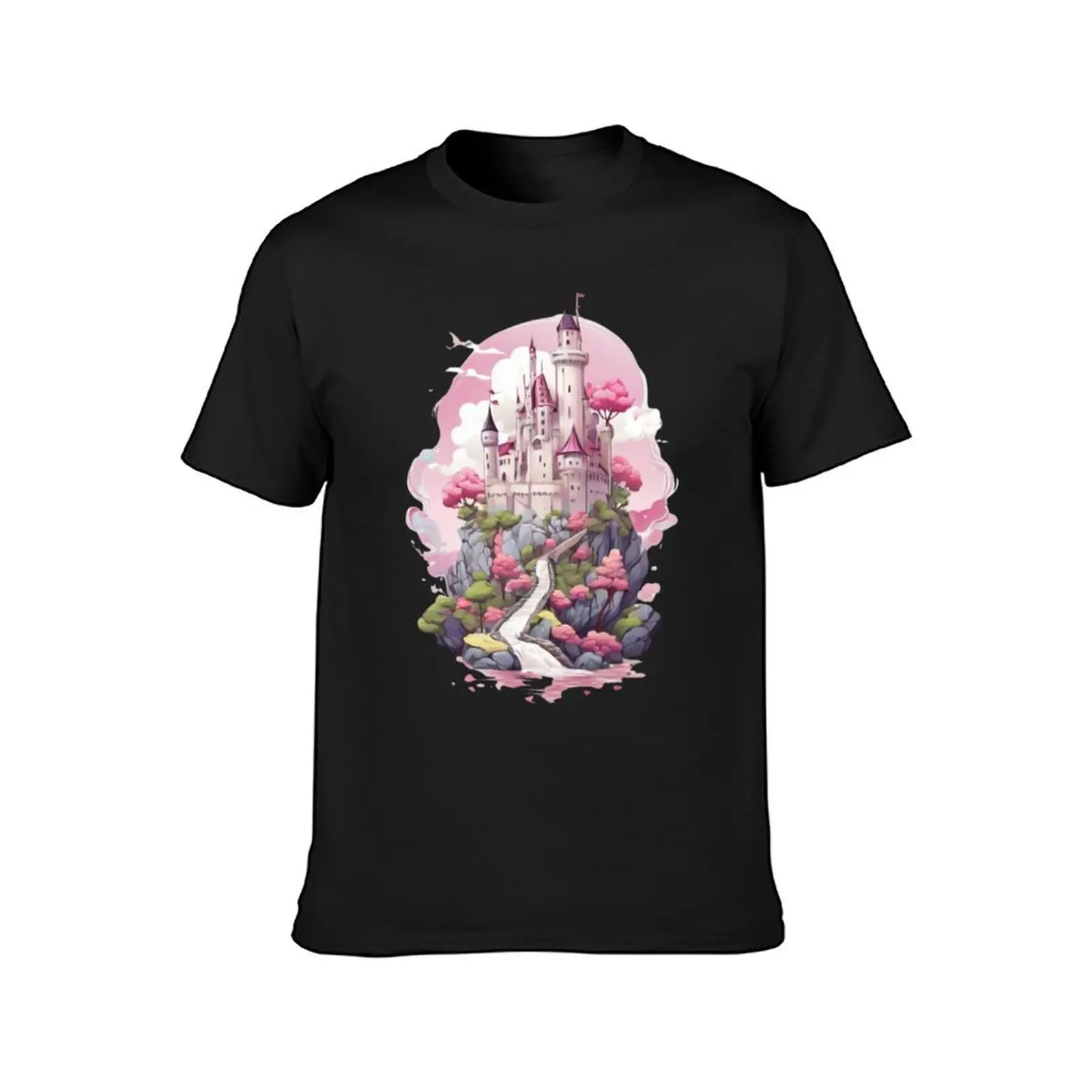 Romantic Castle Flower Art T-Shirt quick drying graphics mens graphic t-shirts hip hop