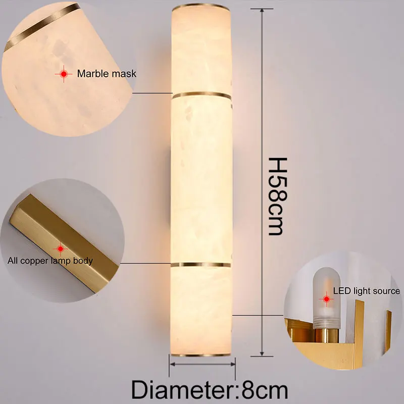 Luxury Marble Wall Sconce LED Modern Copper Gold Wall Lamp Bedside Lighting Fixture 110 240v for Bedroom Hotel Corrid Decoration