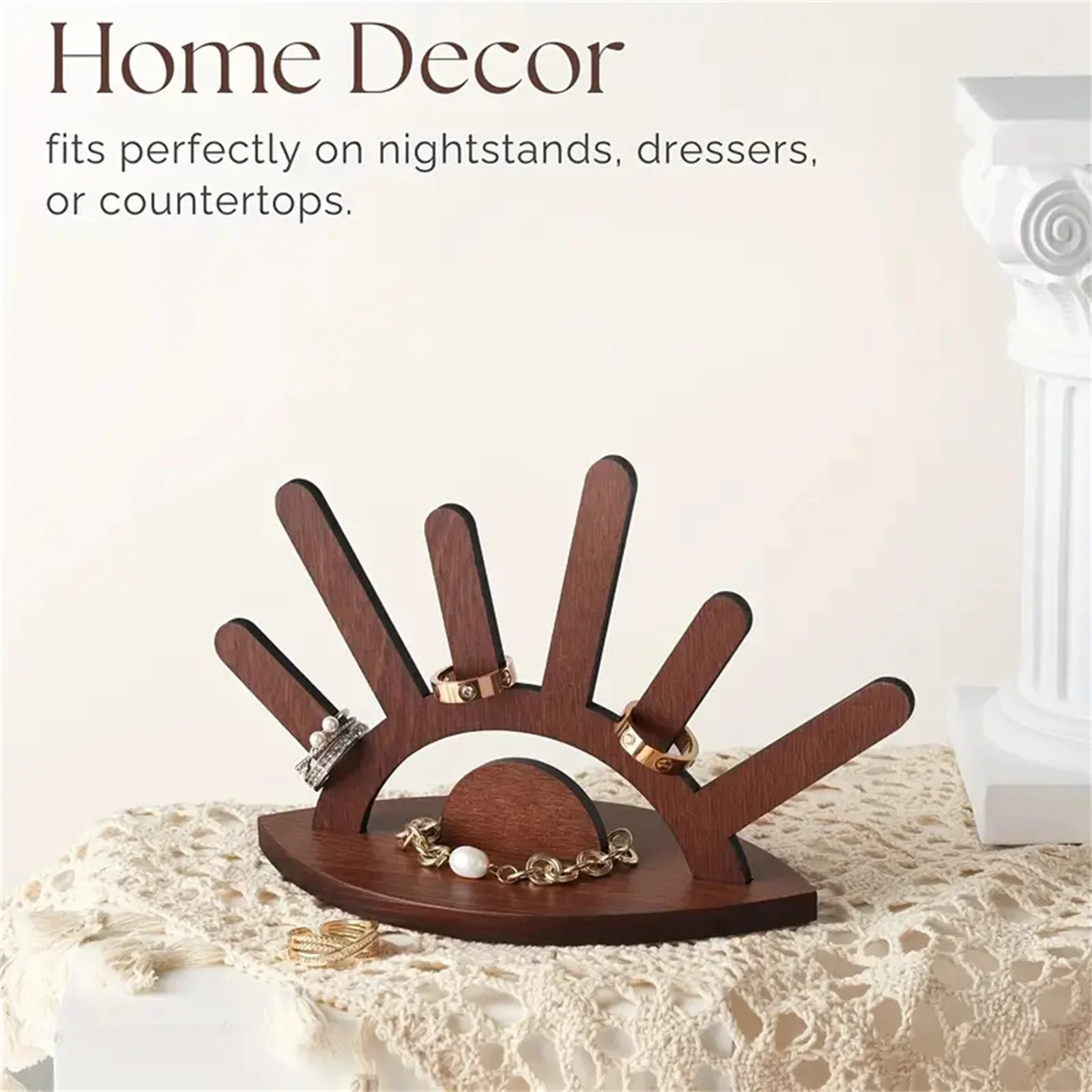 Creative Wooden Jewelry Display Stand Rings Holder Handcrafted Organizer for Necklaces Earrings Home Decor Gift