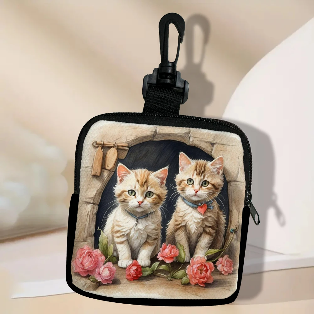 Cat Flowers Patterns Large Capacity Coin Wallet Waterproof Digital Animals Coin Wallet Storage Bag 72