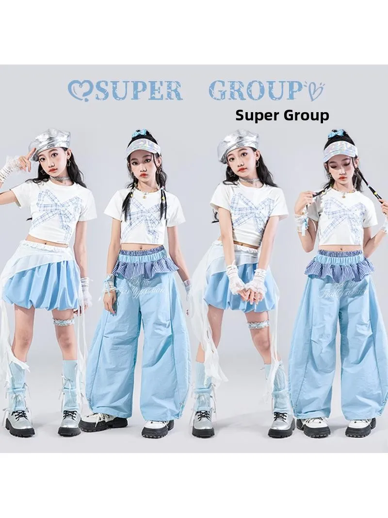 Fashionable Jazz Dance Outfit for Girls Child Performance Clothes Belly Show Street Dance Style Popular Stage Costume for Kids