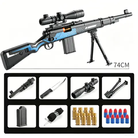 98K Shell Ejection Soft Dart Toy Gun with Scope Bipod 8 Shells 10 Foam Darts Sniper Rifle Foam Blaster Outdoor Backyard Play Toy