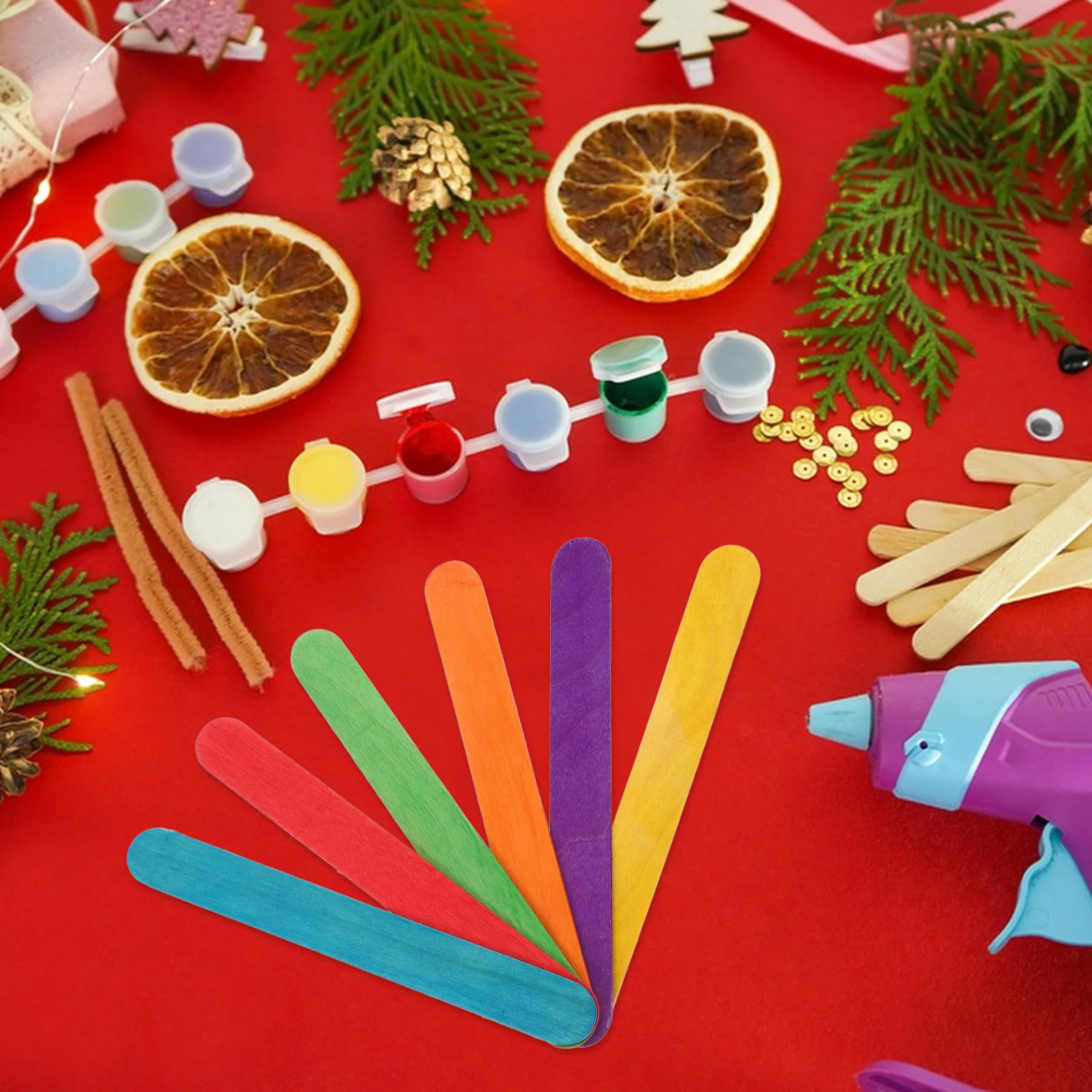 50 szt. Kolorowe, duże drewniane patyczki do rękodzieła, idealne do projektów artystycznych DIY, kreatywnych zajęć dla dzieci i rodzinnych aktywności, duże patyczki do lodów.