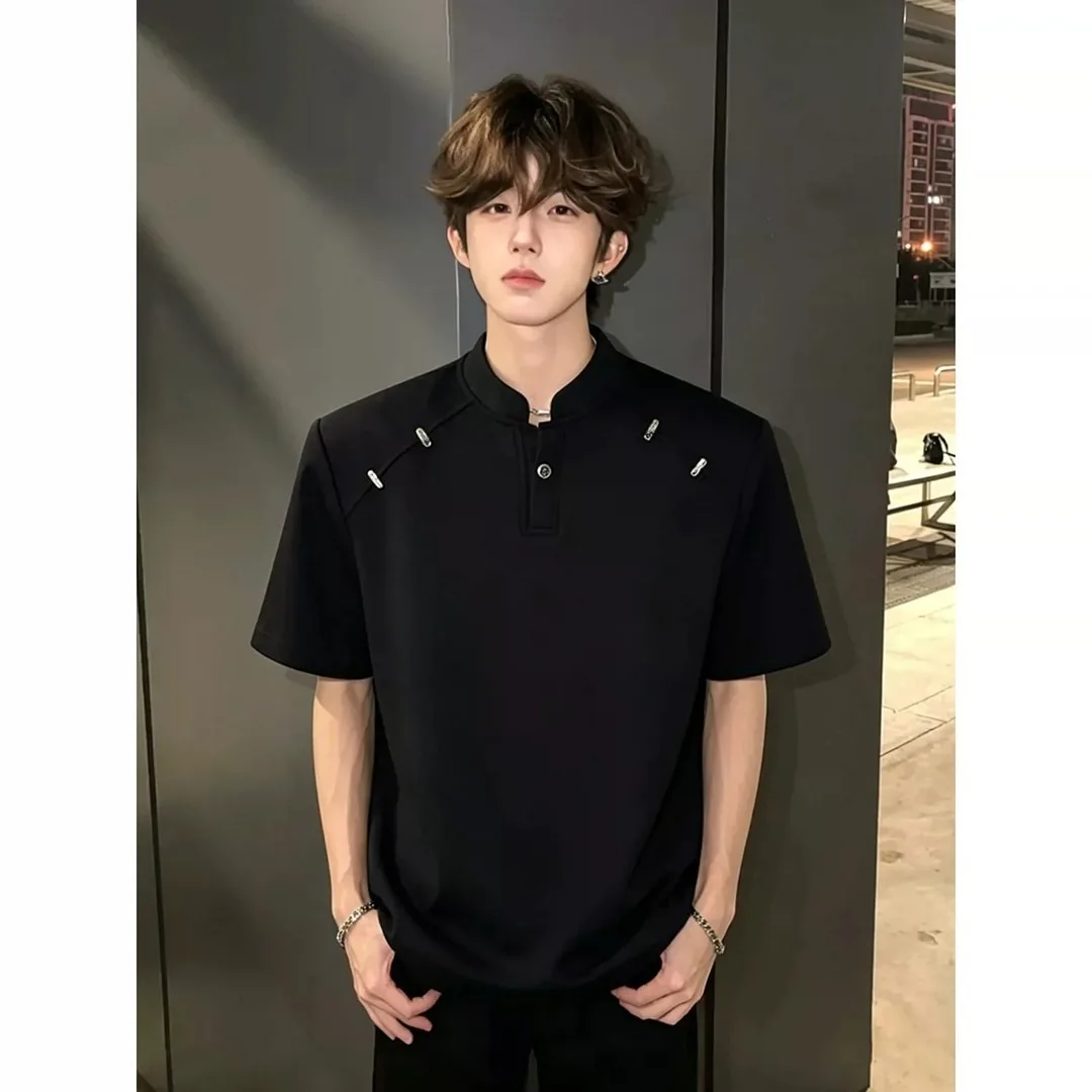 Summer New Design Men's Short-Sleeved T-Shirt Half-Sleeved Shoulder-Embellished Shirt