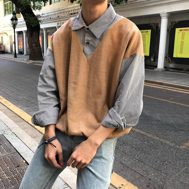 

Men's Knitted irt Base Layer Sweater Student Hong Kong Sle Spring Autumn Faion Chic College Sle Top Youth Active Sle
