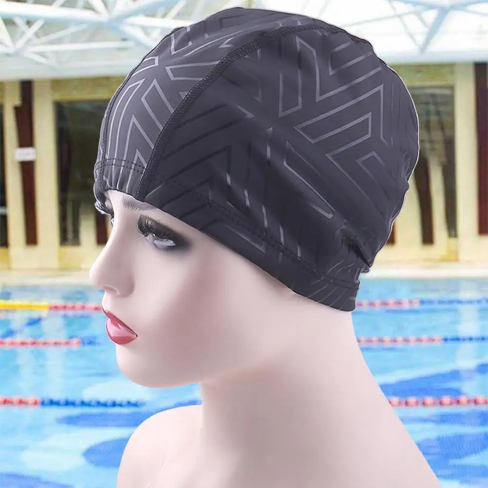 Faux Leather Swimming Hat Geometric Print Unisex Swimming Hat Ear Swimming Pool Hat Water Sports Swim Pool Shower Cap