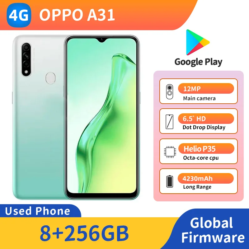 OPPO A31 4G 6.5inch RAM 8GB ROM 256GB Battery Capacity 4230mAh 12MP Camera Used Phone Mobile Phones Smartphone