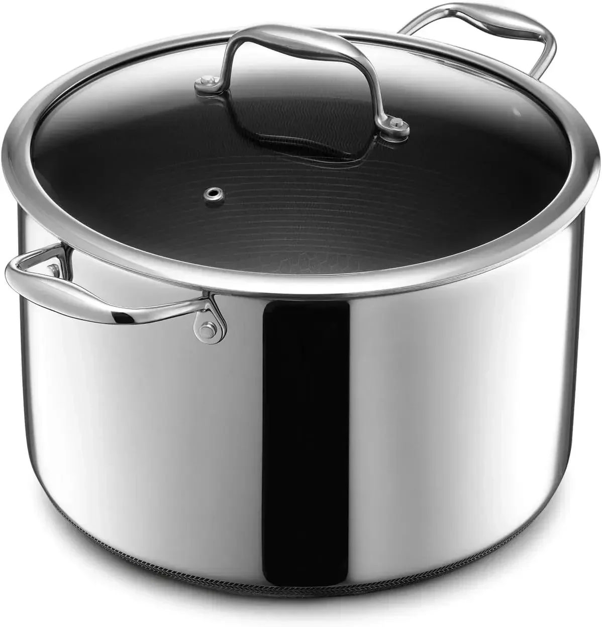 HexClad Hybrid Nonstick Stockpot, 10-Quart Stockpot with Tempered Glass Lid, Dishwasher Safe, Induction Ready, Compatible  A