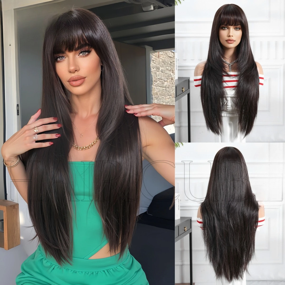 

Wig Extended Black Long Straight 72cm High Temperature Silk High Level No Trimming Natural Wig Full Headgear