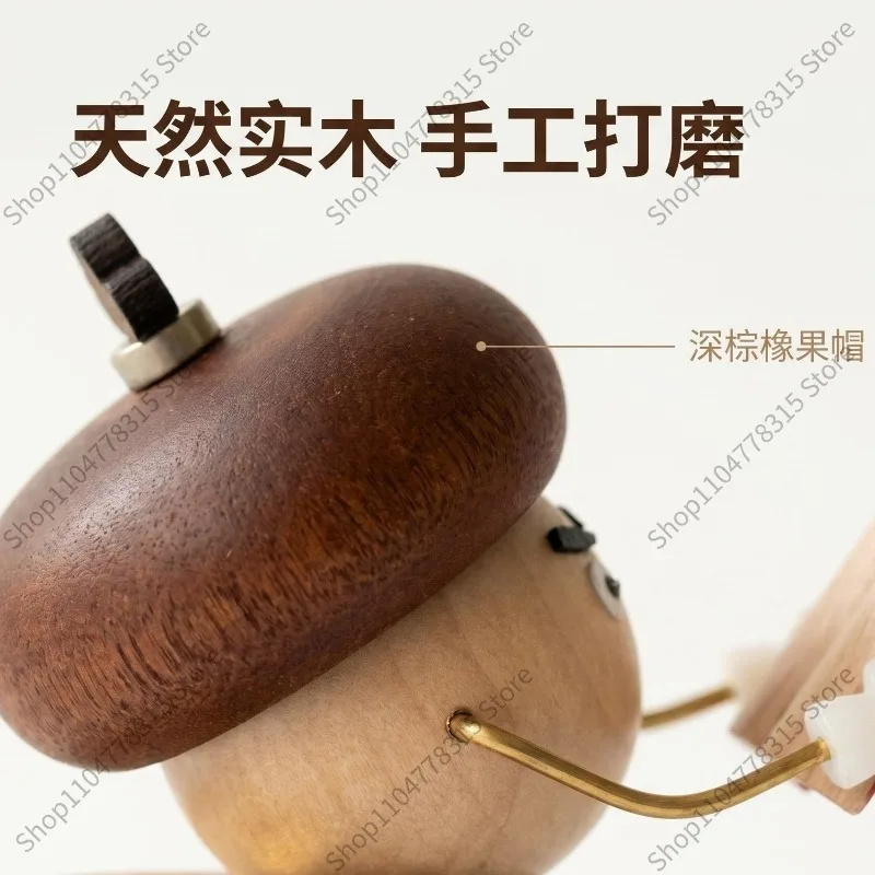For Hand‑made Solid Wood Mushroom Man Figurine,Acorn Mr Handcraft,Stress Relief Healing Desktop Decor Ornament