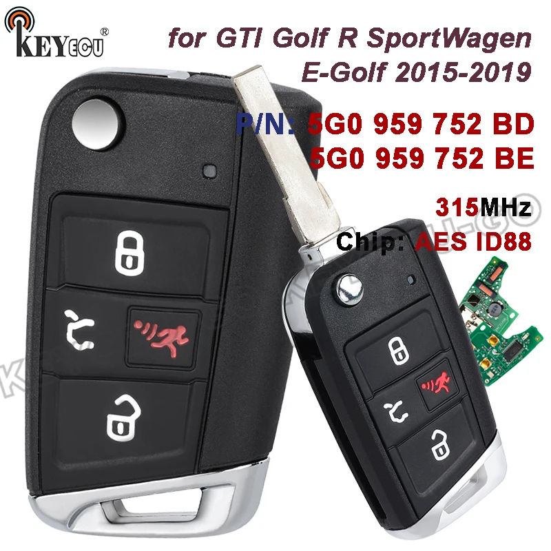 

KEYECU 315 МГц MQB AES ID88 чип 5G0 959 752 BD 5G0 959 752 BE для Volkswagen VW GTI Golf SportWagen E-Golf Flip Remote Key Fob
