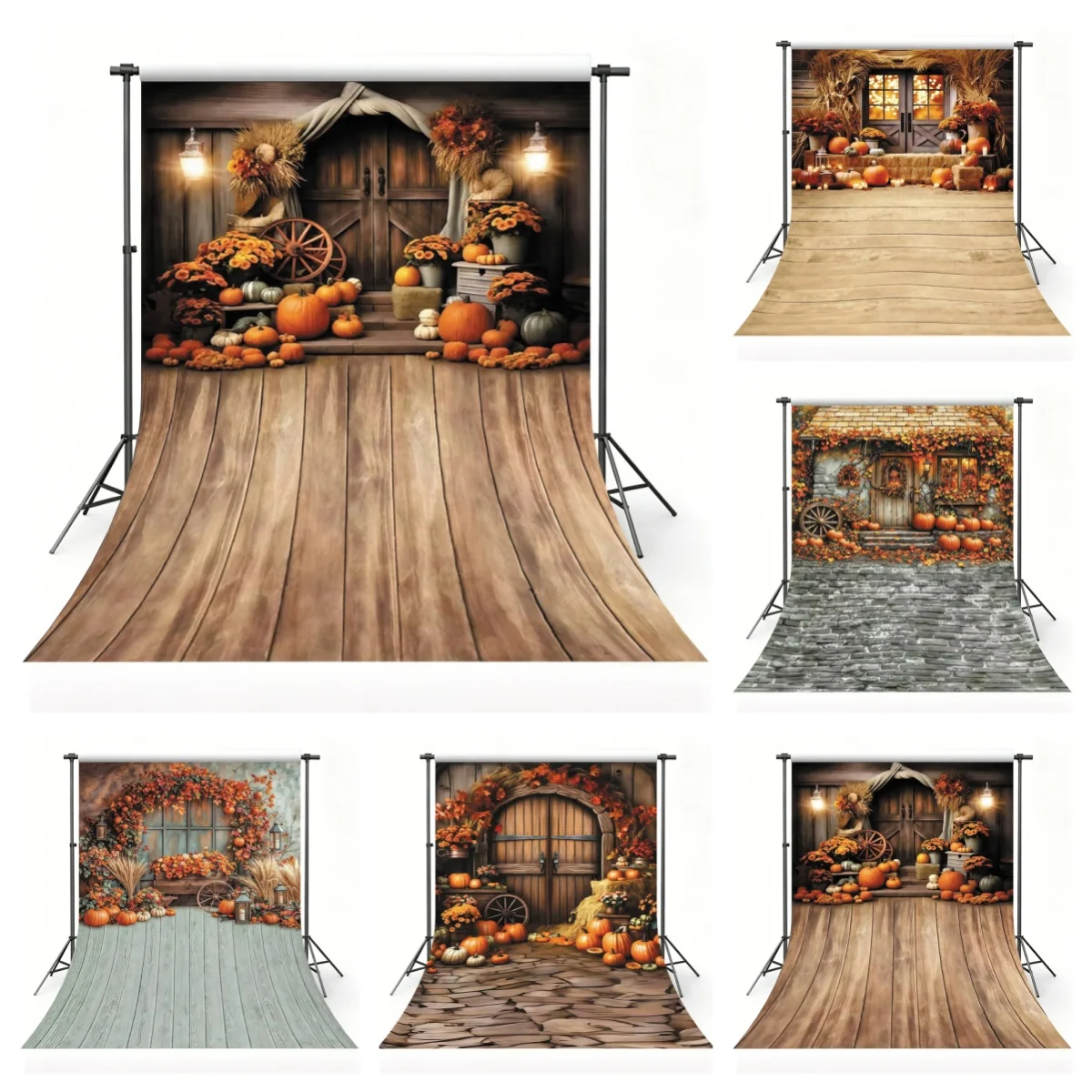 Autumn Farm Barn Haystack Wooden Floor Photography Backdrop Fall Thanksgiving Pumpkin Harvest Baby Portrait Photo Background