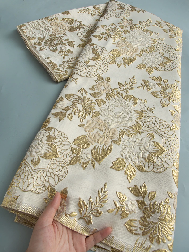 

2025 Высокое качество, роскошная позолоченная жаккардовая кружевная ткань, африканская кружевная ткань из органзы, нигерийская для женщин, праздничное свадебное платье, 5 ярдов 4573