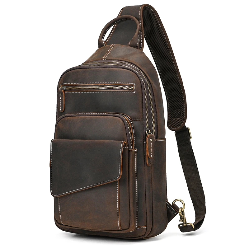 

Newsbirds Leather Chest Bag Soft Cowhide Men's Crossbody Bags Sling Bags Real Leather Men's Chest Packs Outdoor Men Bags Sport