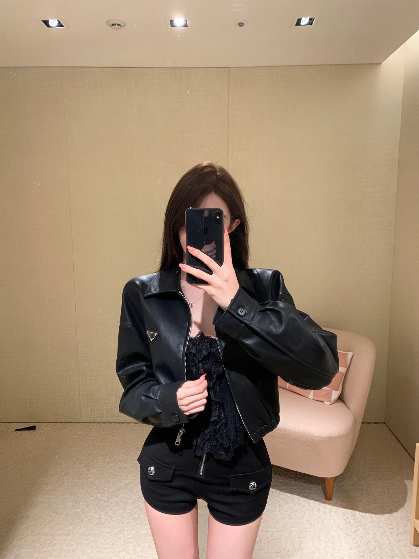 

Chill er Manhattan Night PU Leather Jaet Loose Fit Versatile ort Biker Coat for Women Autumn Winter Slimming Effect