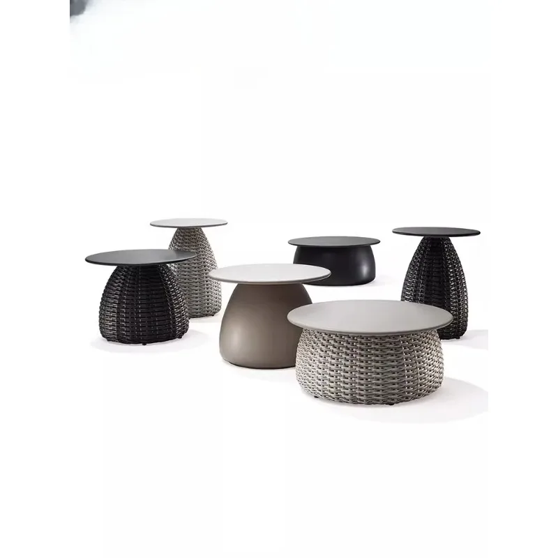 Outdoor furniture round coffee table teak edge table outdoor courtyard sofa rattan small coffee table