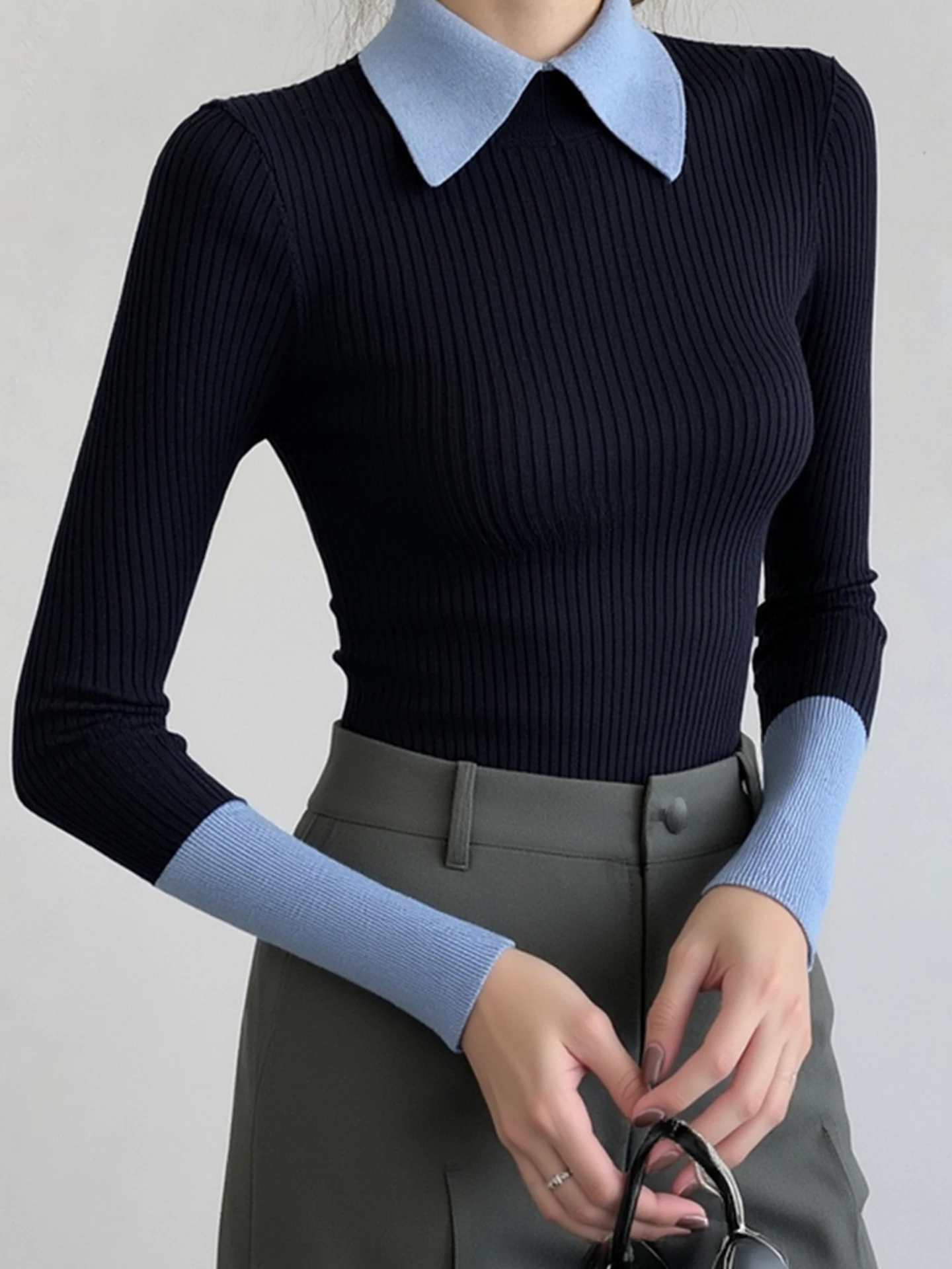 เสื้อไหมพรมถักทรงสลิมฟิต คอวี แขนยาว สไตล์เกาหลี สำหรับผู้หญิง แฟชั่นทันสมัย ช่วยลดอายุ ใส่แล้วดูผอมเพรียว มีไซส์พลัส สำหรับฤดูหนาว