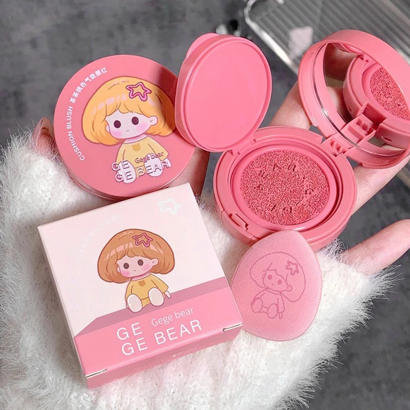 게게베어 피치 티 쿠션 블러셔 - 발랄한 핑크 톤, 결점 없는 마무리, 부드러운 발림성