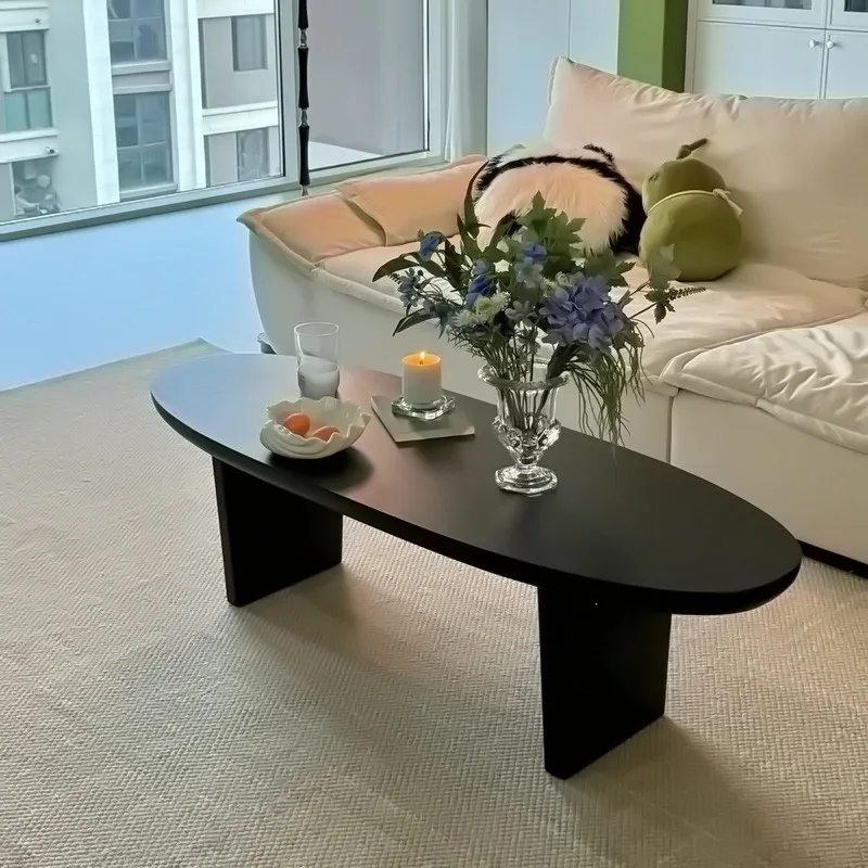 New Mansion New Chinese-style black solid wood coffee table Oval simple living room Household small apartment B & B log table