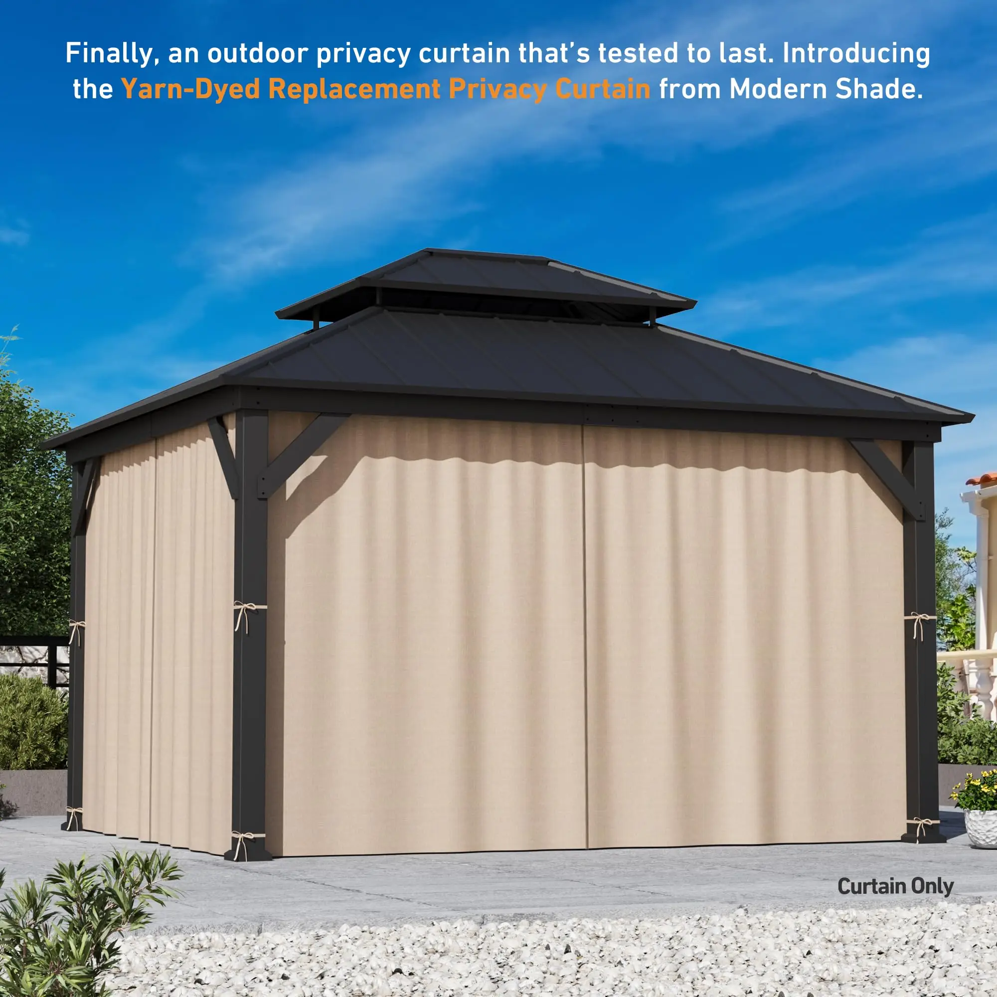 Modern Shade Yard-Dyed Gazebo Curtains Replacement Universal 4-Panel Sidewalls 11' x 13', Outdoor Gazebo Privacy