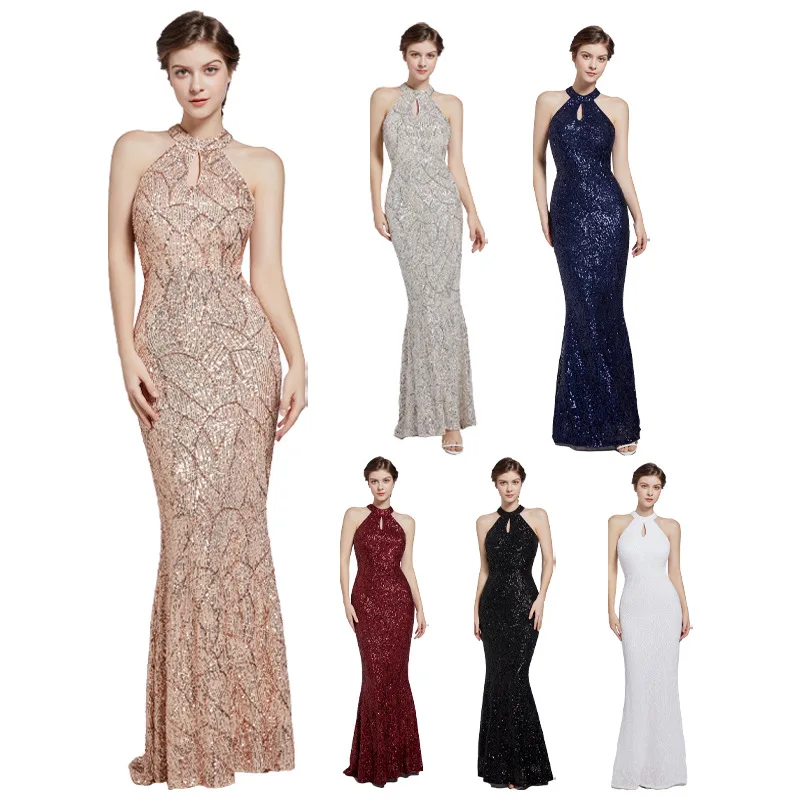 Sparkling Evening Dress Neck Hanging Slim Fit Shiny Fishtail Dresses Luxurious Gorgeous Temperament Banquet Gown 2024 New