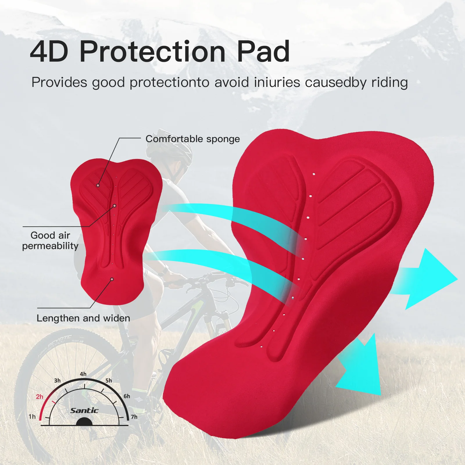 Santic Men Cycling Bib Shorts 4D Cushion Padding Cycling Bottom Bib Shorts Long Distance MTB Padded Shorts Tights Slim Fit