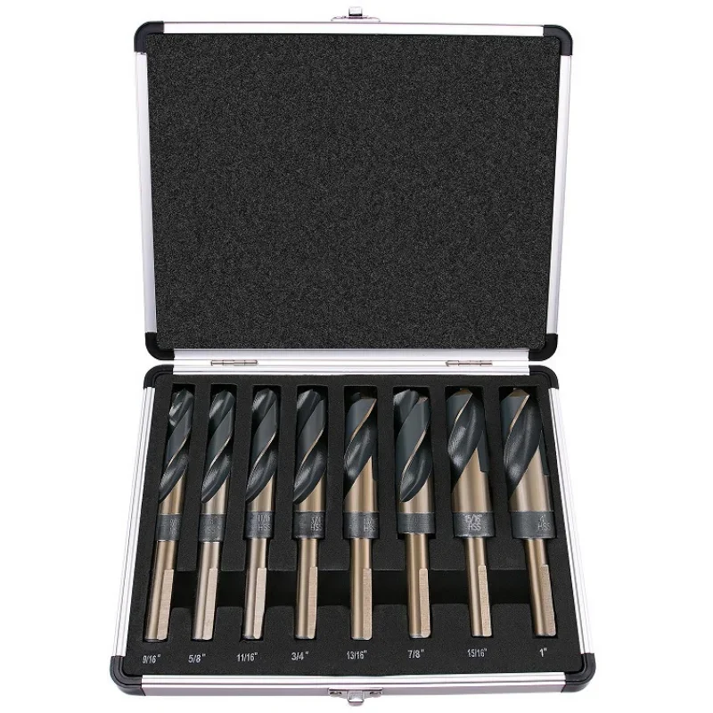 

1/8Pcs Lathe 1/2" inch Dia Reduced Shank HSS Bench Twist Drill Bit Set Metric 14-25.5mm（1 15/16 7/8 13/16 3/4 11/16inch）