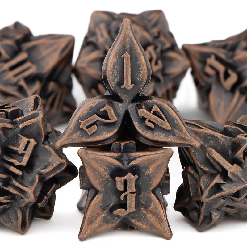 

KERWELLSI-Metal Dice Set, Leaves and Flowers, DND Role Playing Game, RPG Polyhedral Roll, D & D, D20, D12, D10, D8, D6, D4