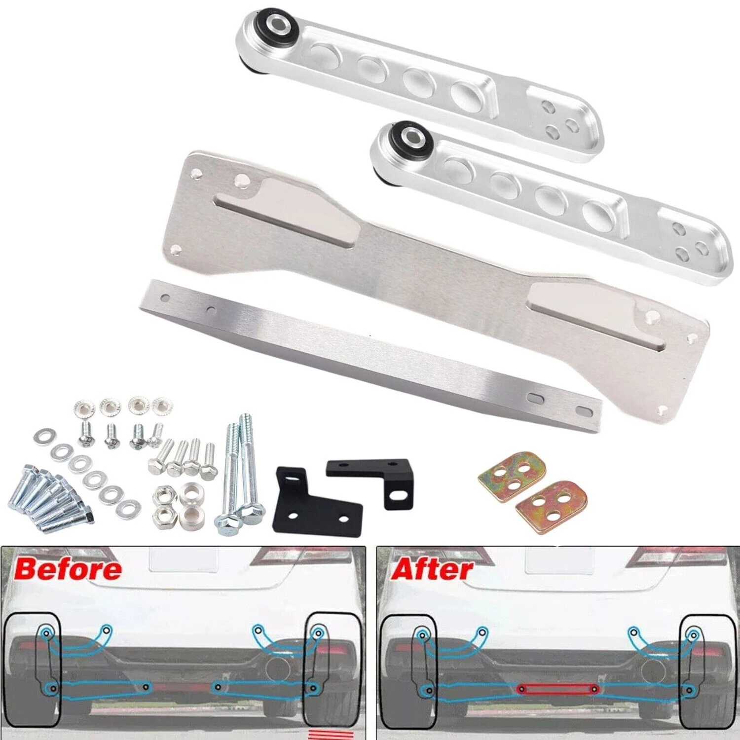 Suspension Upgrade Kit  REAR SUBFRAME BRACE+TIE BAR+lower Control Arm Set For Honda Civic Si 01-05 ES EM EP3