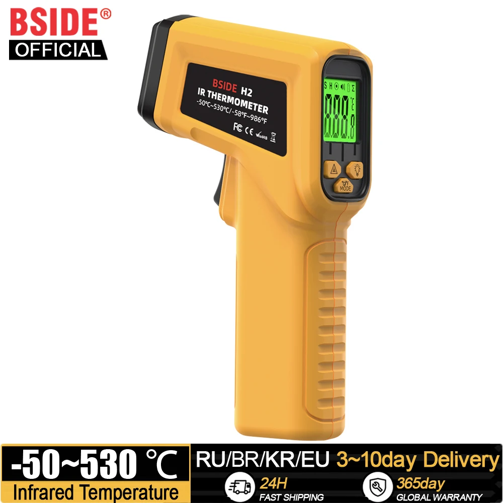 BSIDE Infrared Thermometer -50~530C Professional 12:1 Digital IR-LCD Temperature Meter Non-contact Laser Thermometers Pyrometer