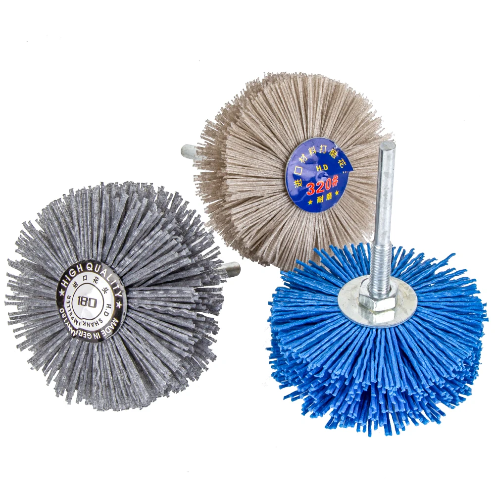 1pc Abrasive Wire Grinding Flower Head Nylon Wire Brush Deburring Grinder For Wood Furniture With 1/4\'\' Shank