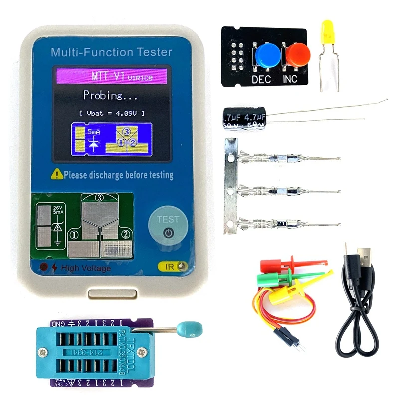 

MTT-V1 High Precision Transistor Tester Multimeter For Diode Triode MOS/PNP/NPN Capacitor Resistor Transistor Durable