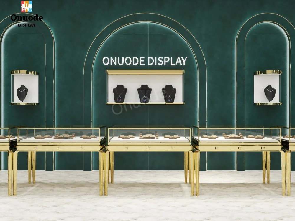Vitrine de joias personalizada de alta qualidade com iluminação led vitrine de joias de luxo para decoração de loja de joias