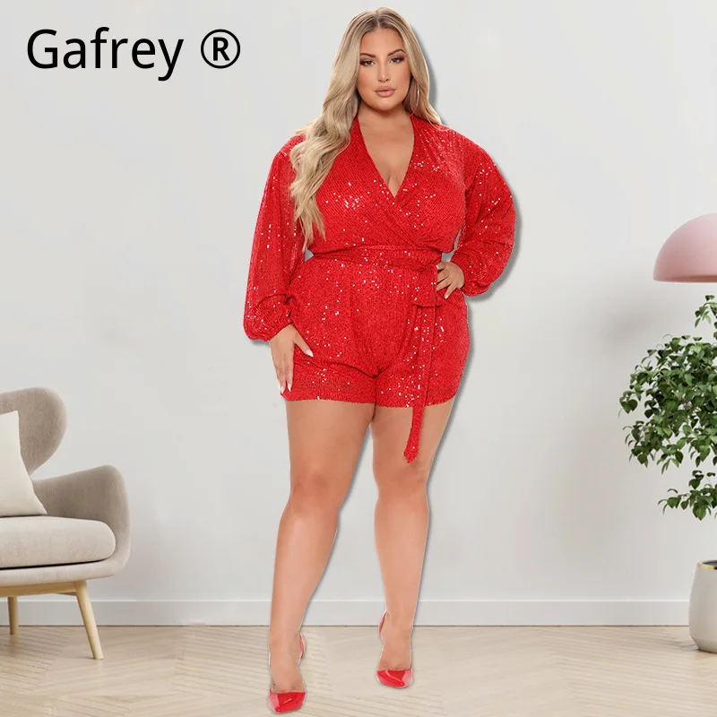 Women XXXXL Plus Size 5XL Sequin Romper Fashion Sparkly Short Jumpsuit Casual Party Club Wear Streetwear Outfit Playsuits