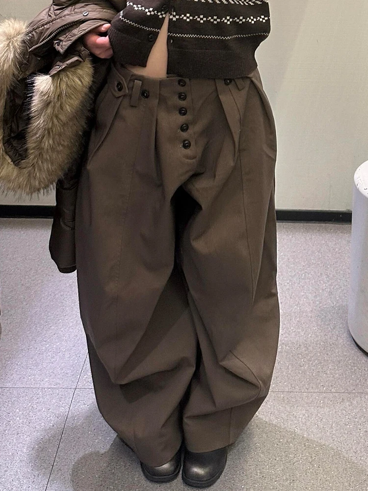 

American Sle Casual Pants Women High Street Loose BF Lazy Sle Long Pants Spring New Design Folded Waist Wide Leg Pants